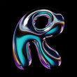 3D letter R in a Y2K style font. Balloon bubble shape, liquid metal with a smooth, glossy, holographic rainbow surface. Isolated vector letter from English alphabet for retro futuristic 2000s design