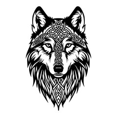 Celtic wolf head, generative ai, vector illustration isolated on white background.