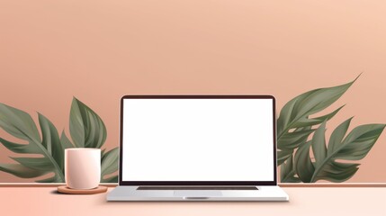 Poster - Modern workspace concept: laptop computer with blank display screen, ideal for copy space. Vector flat illustration of productivity and technology in office environment.