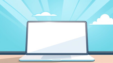 Poster - Modern workspace concept: laptop computer with blank display screen, ideal for copy space. Vector flat illustration of productivity and technology in office environment.