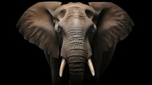 Elephant Head Closeup On Black Background