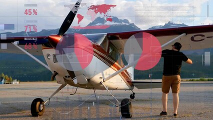 Poster - Animation of charts processing data over small aeroplane in countryside