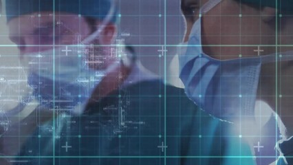 Poster - Animation of data processing over diverse male and female surgeon working in operating theatre