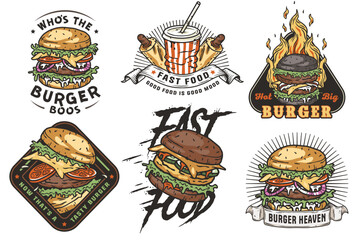 Canvas Print - Hamburger set vector for logo of fast food. American food or burger collection for restaurant or cafe