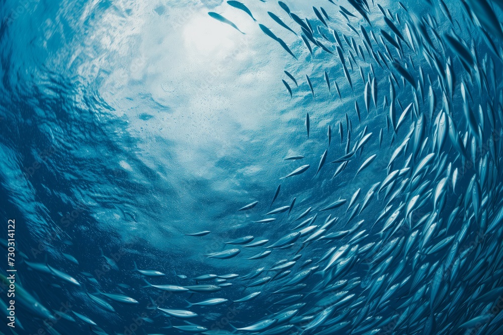 Many underwater fish are swimming in a circle shape, sea fish Stock ...