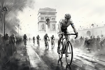 Wall Mural - Cycling on the road through the streets of Paris, France. Olympic Games in Paris 2024.