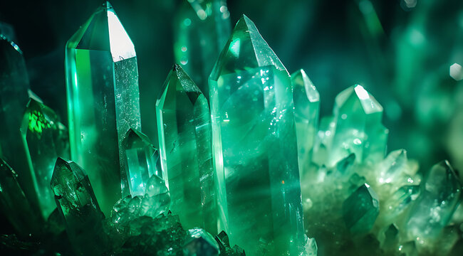 crystals in a dark room with a lot of dark green ligh