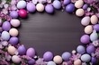 Lavender background with colorful easter eggs round frame
