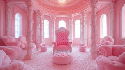 Poster - A regal pink throne adorned with gemstones takes center stage in a lavish