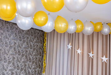 Celebration decorations indoor with baloons and stars to have wonderfull time