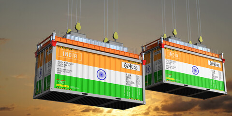 Shipping containers with flags of India - 3D illustration