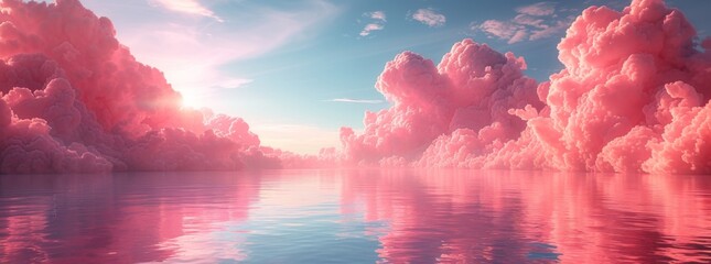 Wall Mural - pink cloud backdrop over the lake