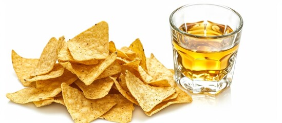 Poster - Tequila and chips isolated on white background, a party concept.