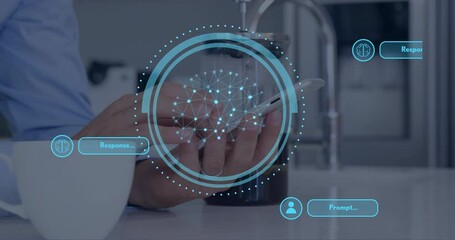 Poster - Animation of ai data processing over caucasian man using smartphone