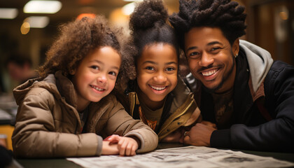 Poster - A happy family, smiling together, embracing love and joy generated by AI