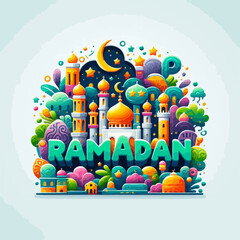 Wall Mural - Iftar Eating After Fasting concept vector Landing page templates Banners Card Invitation Social media