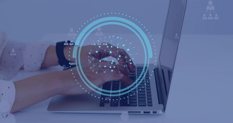 Poster - Animation of ai data processing over caucasian man typing on computer