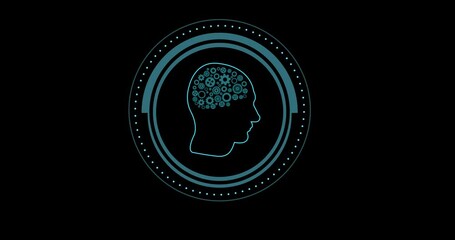Poster - Animation of human brain with cogs and ai data processing over black background