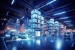 Futuristic warehouse with automated storage