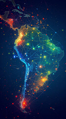 Wall Mural - abstract digital map of south america, south american global network concept and connectivity, data 