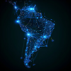 Wall Mural - abstract digital map of south america, south american global network concept and connectivity, data 