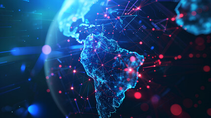 Wall Mural - abstract digital map of south america, south american global network concept and connectivity, data 