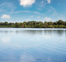 Wall Mural - summer hazy day on picturesque lake