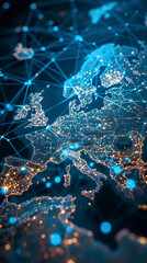 Wall Mural - abstract digital map of western europe, european global network concept and connectivity, data trans