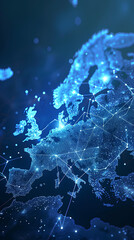 Wall Mural - abstract digital map of western europe, european global network concept and connectivity, data trans