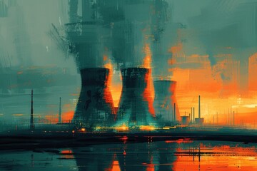 Wall Mural - Painting of nuclear power plant.