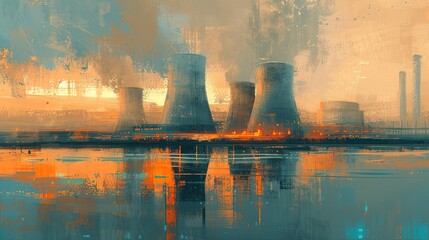 Wall Mural - Painting of nuclear power plant.