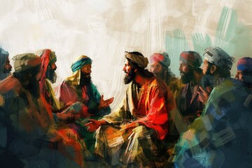 Canvas Print - Jesus teaches people, people sit around Him.