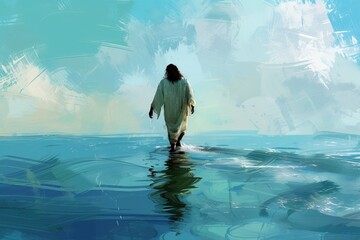 Poster - Jesus Christ walks on water, painting.