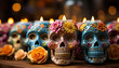 Day of the Dead celebration  candlelight, colorful decorations, and spirituality generated by AI