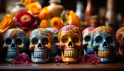 Poster - Day of the Dead celebration  spooky, colorful decorations, Mexican tradition generated by AI