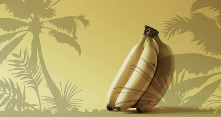 Wall Mural - Composition of palm trees over bananas on yellow background