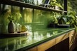 Stylish and Modern green interior design of countertops and kitchen, close-up