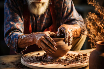 Poster - A potter's hands shaping a clay vase, capturing the essence of creativity and craftsmanship. Generative Ai.