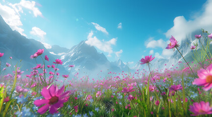 Wall Mural - wallpaper of a spring meadow or mountain in