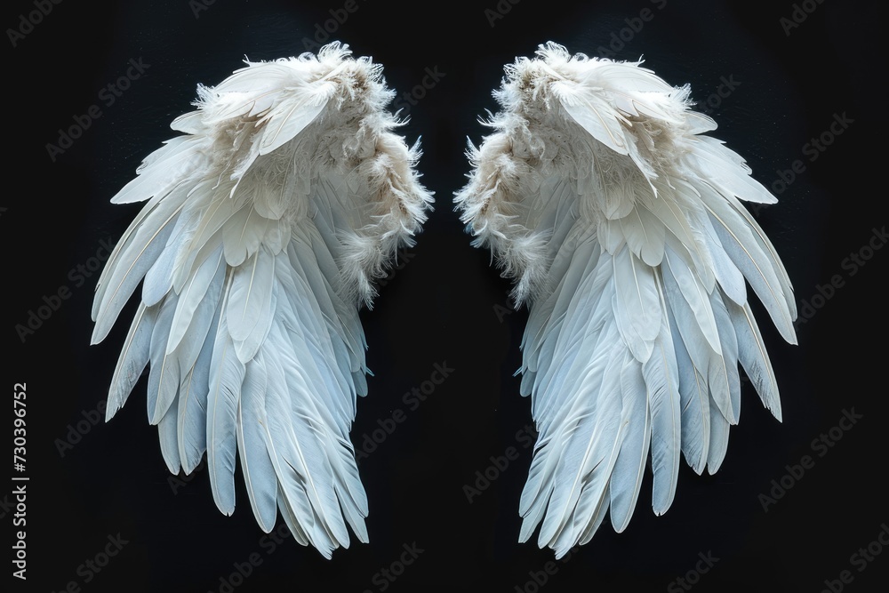 Angel wings isolated on the black background, fantasy feather wings for ...