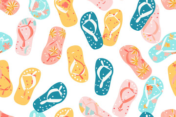 Wall Mural - Seamless Summer Pastel Flip-Flop Pattern