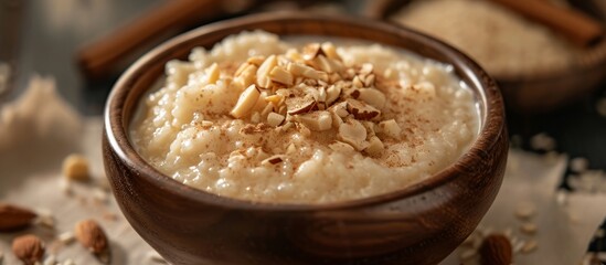 Poster - Almond-infused rice pudding with cinnamon accents.