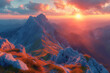 © Sebastian - A panoramic view of a mountain range during the golden hour, capturing the breathtaking grandeur of alpine landscapes. Concept of mountainous splendor. Generative Ai.