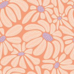 aesthetic contemporary seamless pattern with daisy flowers in peach fuzz. modern floral print for te