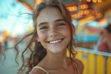 Poster - A family enjoying a day at the amusement park, capturing the excitement and joy of shared adventures on roller coasters and rides. Concept of family fun. Generative Ai.