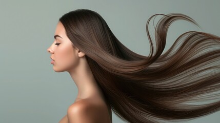 beautiful hair swinging head from side to side, young beautiful woman with long perfect healthy love