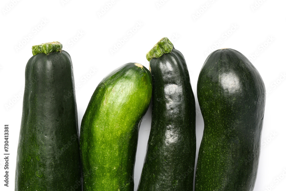 Fresh green zucchini on white background