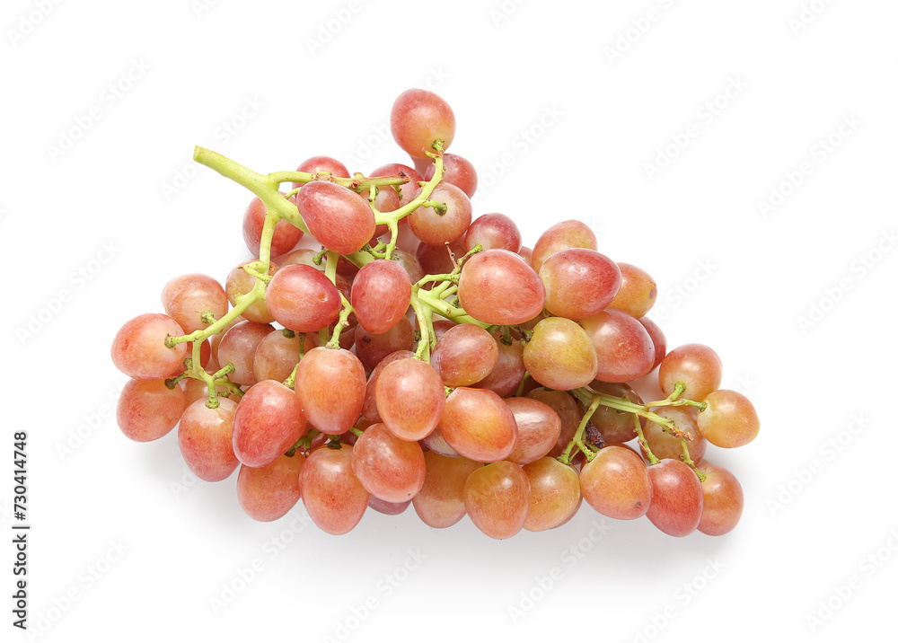 Tasty ripe grapes on white background