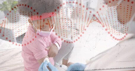 Sticker - Animation of dna on interface over african american female doctor vaccinating girl patient