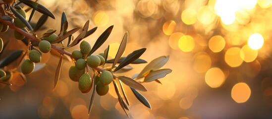 Poster - Beautiful bokeh enhances shallow dof on olive branch.